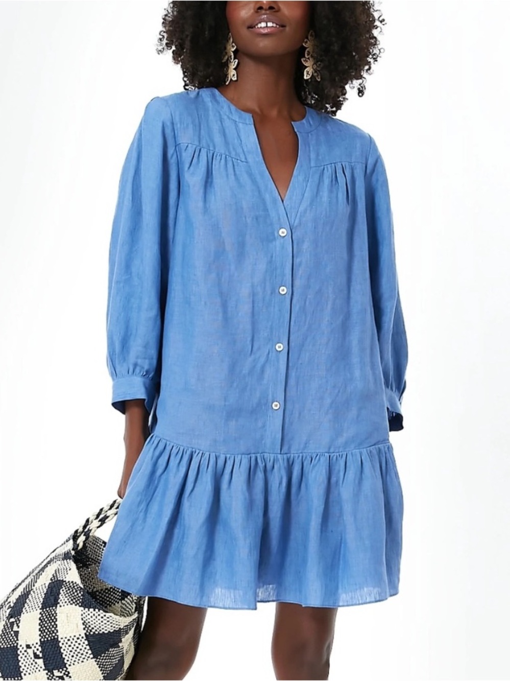Tuckernuck Pomander Place Lake Blue Frankie 100% Linen Mini Dress Large